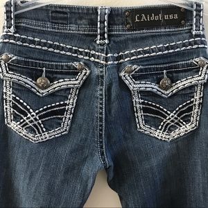 LA Idol 7 jeans White embroidery embellished Metal cross buttons